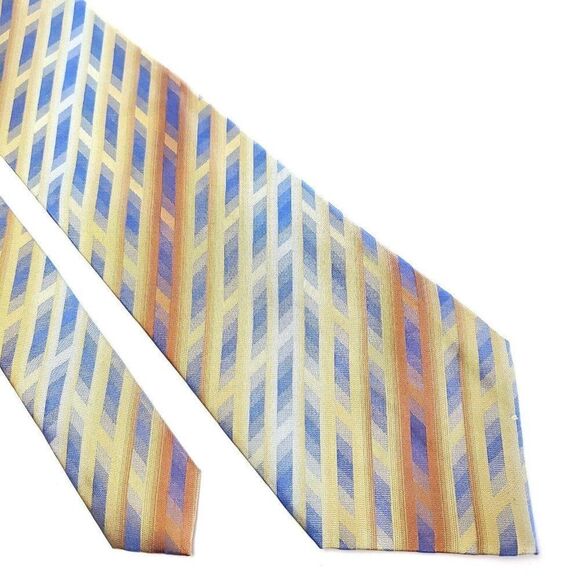 Van Heusen Woven Wide Yellow Blue Abstract Silk Tie - Picture 1 of 7